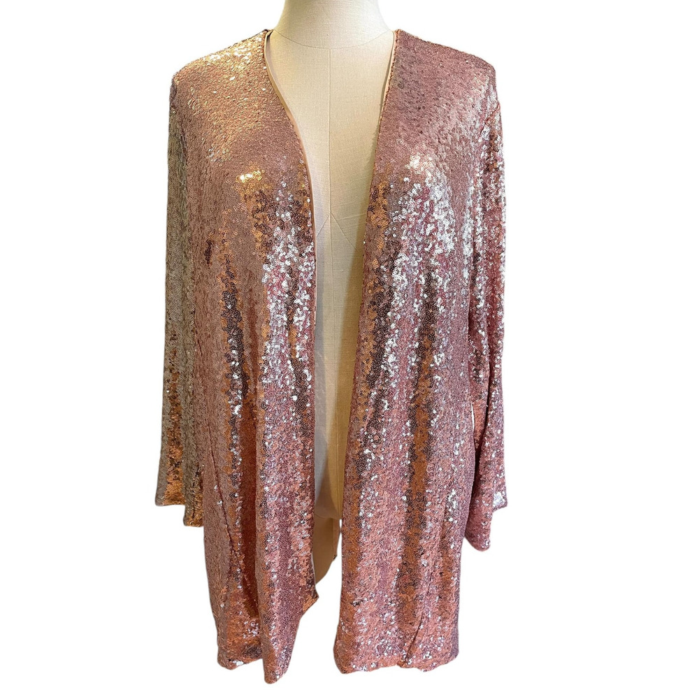 Torrid 4 (4X 26) New Rose Gold Sequin Longline Party Blazer Top Jacket Holiday